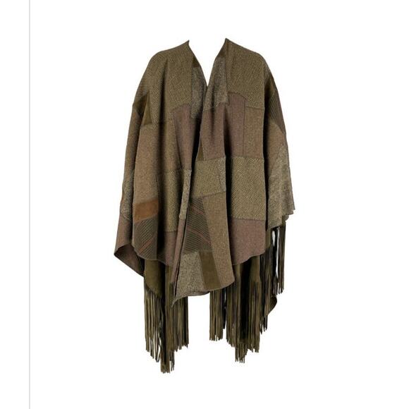 Ralph Lauren Collection Patchwork Poncho Runway 2016 Wool Suede Fringe Coat M/L - Picture 8 of 12